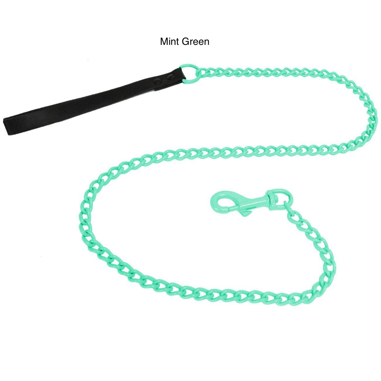 "Platinum Pets Stainless Steel Chain Leash With Genuine Leather Handle 42"" x 2mm"