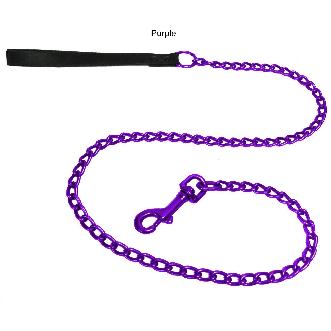 "Platinum Pets Stainless Steel Chain Leash With Genuine Leather Handle 42"" x 2.5mm"