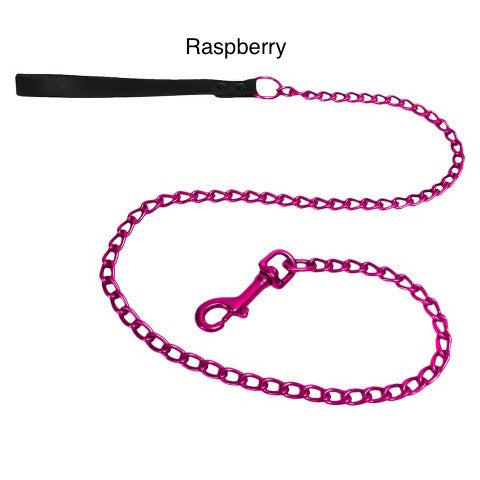 "Platinum Pets Stainless Steel Chain Leash With Genuine Leather Handle 42"" x 2.5mm"